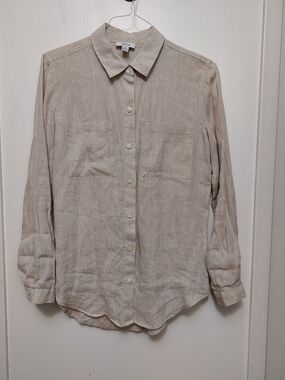 Lord & Taylor 100% Linen Shirt Light Beige Size M Runs Large 21" Pit to Pit NWOT